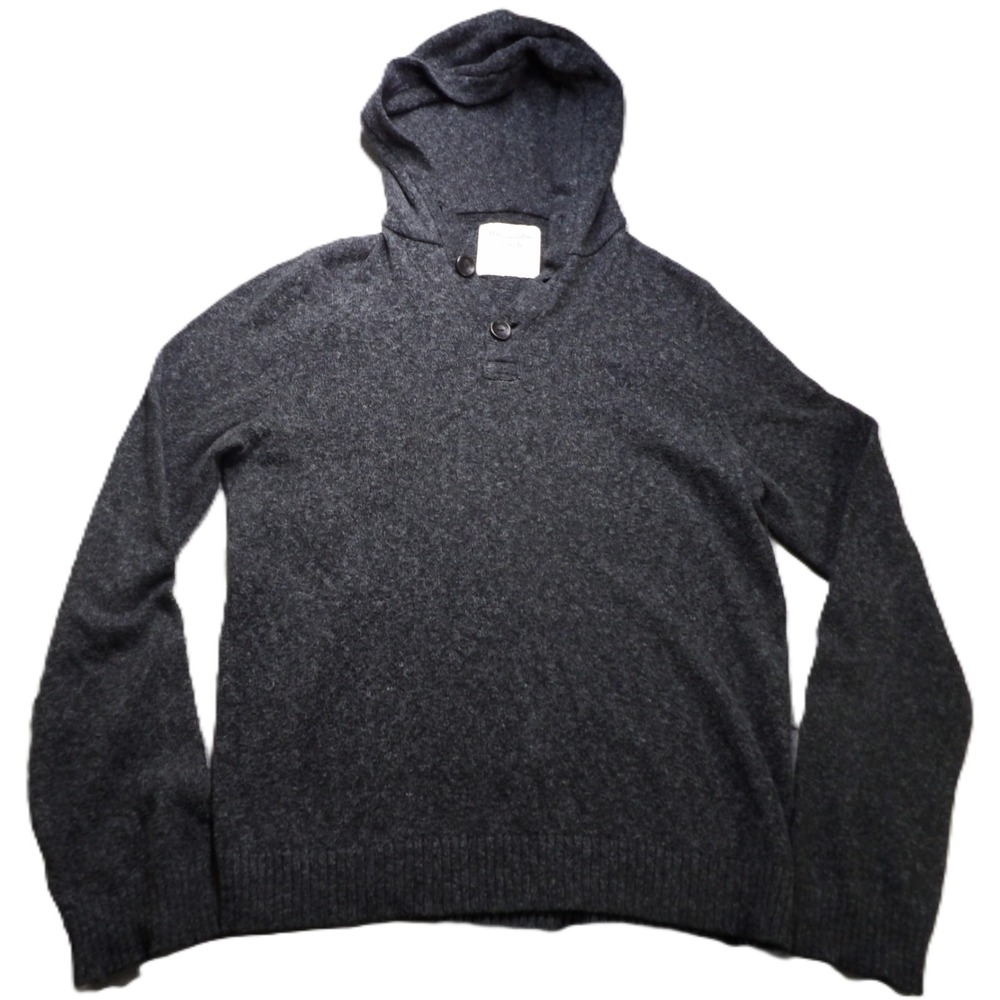 Abercrombie & Fitch Henley Hooded Knit Pullover Cotton Blend Men XL Heather Gray